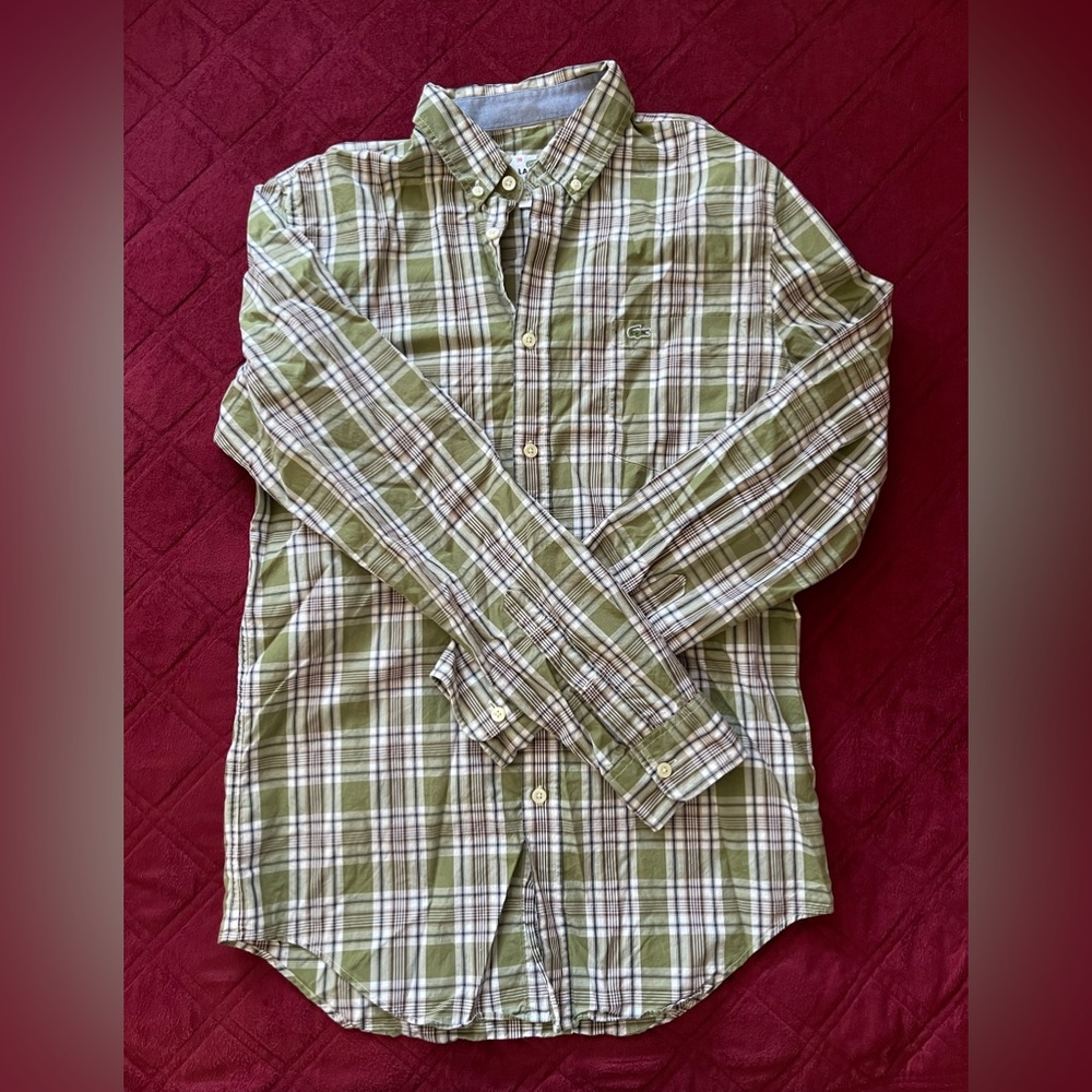 Green plaided LACOSTE men’s button down.
